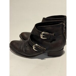 FREEBIRD Black Leather Harness Ankle Boots | Double Buckle Moto Side Zip Booties
